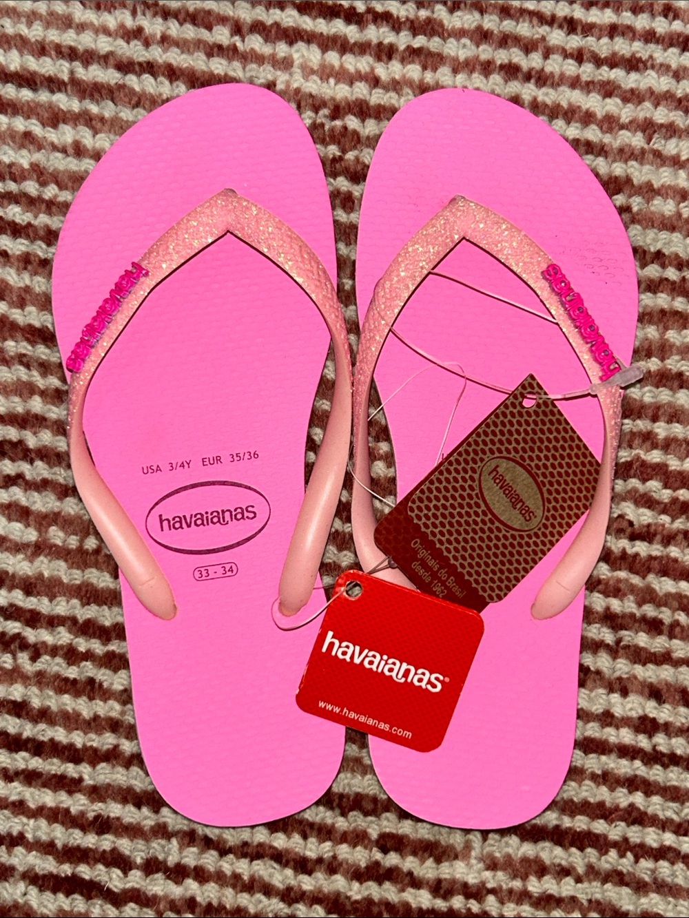 Havaianas Hot Pink Flip Flops with Glitter Straps
